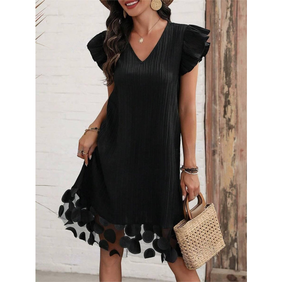 Ruffled V-Neck Cap Sleeve Dress Apparel and Accessories