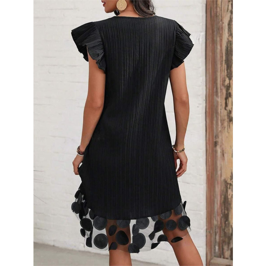 Ruffled V-Neck Cap Sleeve Dress Apparel and Accessories