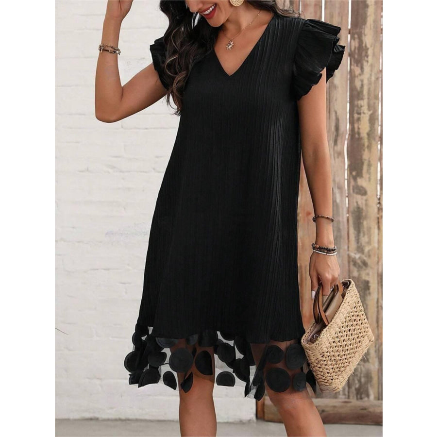 Ruffled V-Neck Cap Sleeve Dress Apparel and Accessories