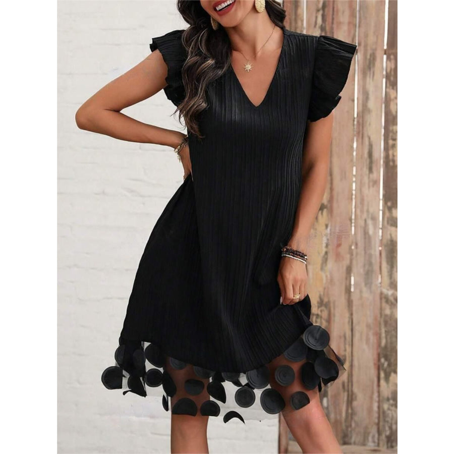 Ruffled V-Neck Cap Sleeve Dress Apparel and Accessories