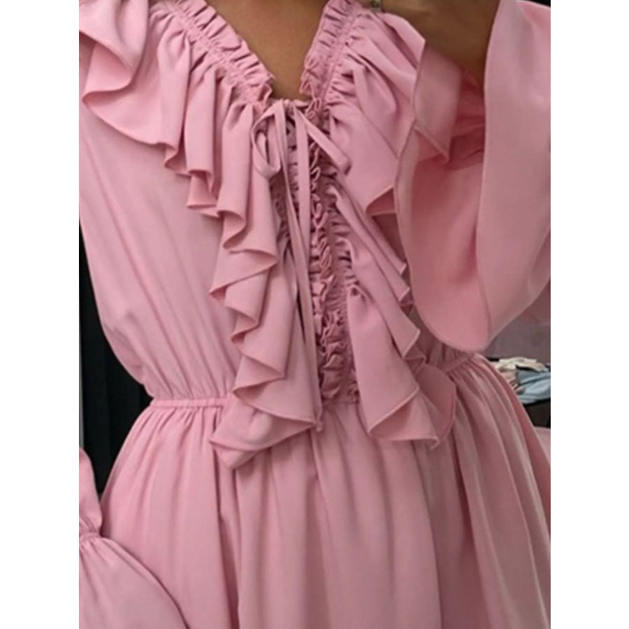 Ruffled V-Neck Long Sleeve Mini Dress Apparel and Accessories