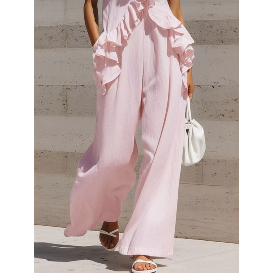 Ruffled V-Neck Sleeveless Jumpsuit Apparel and Accessories