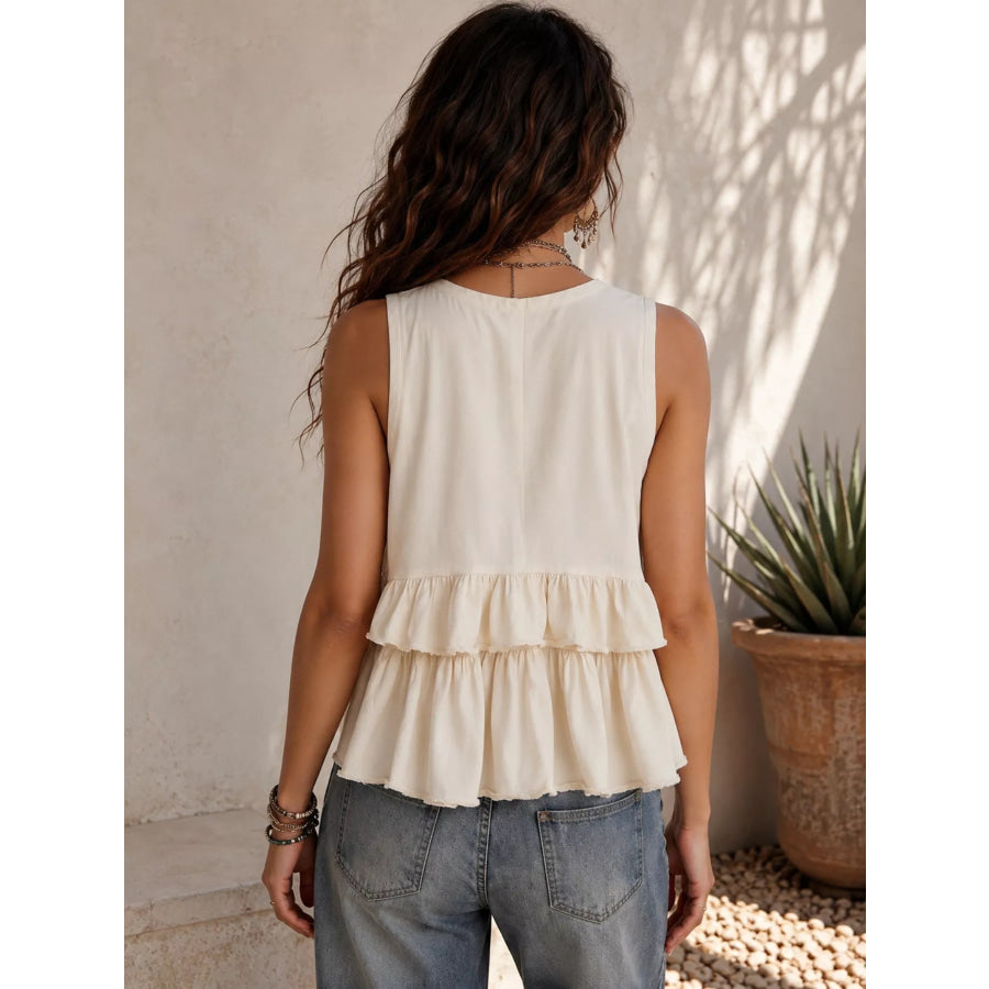 Ruffled V-Neck Sleeveless Top Apparel and Accessories