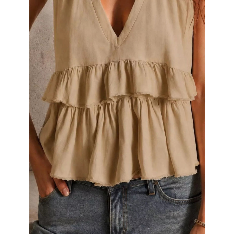 Ruffled V-Neck Sleeveless Top Apparel and Accessories