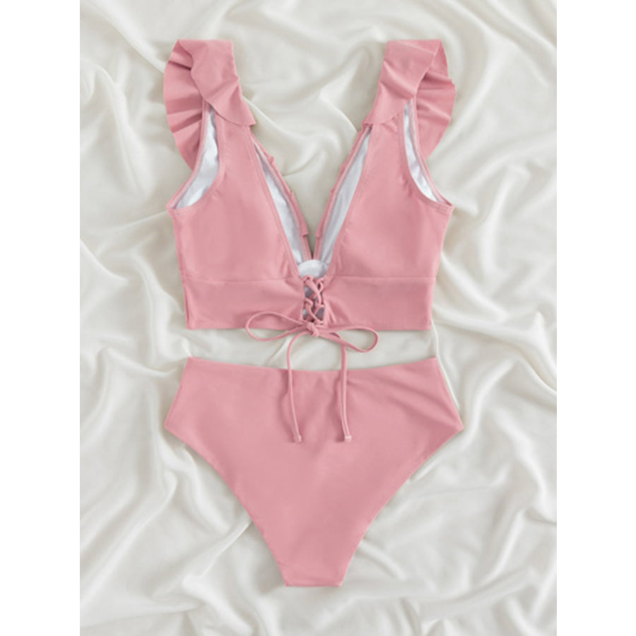 Ruffled V-Neck Sleeveless Two-Piece Swim Set Apparel and Accessories