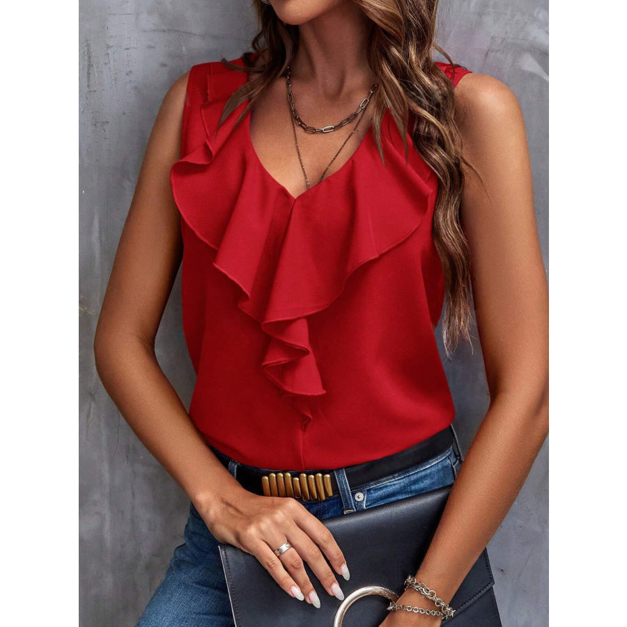 Ruffled V-Neck Tank Apparel and Accessories