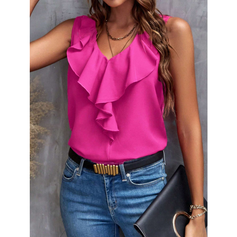 Ruffled V-Neck Tank Apparel and Accessories