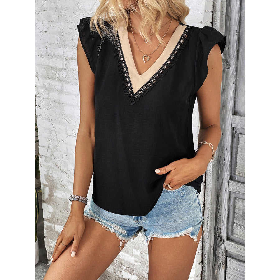 Ruffled V - Neck Tank Black / S Apparel and Accessories