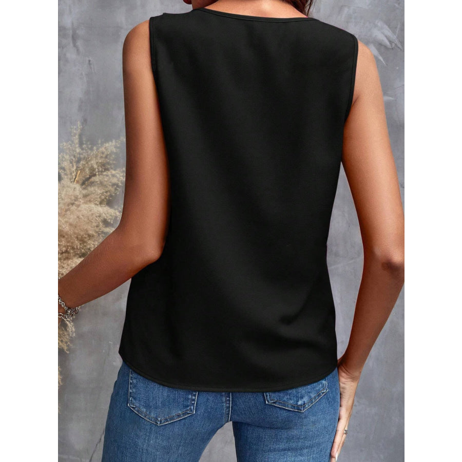 Ruffled V-Neck Tank Black / S Apparel and Accessories