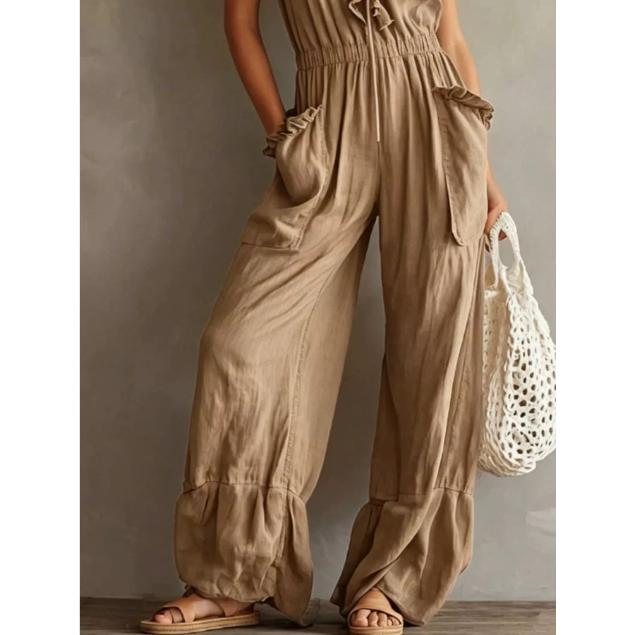 Ruffled V-Neck Wide Leg Jumpsuit Apparel and Accessories