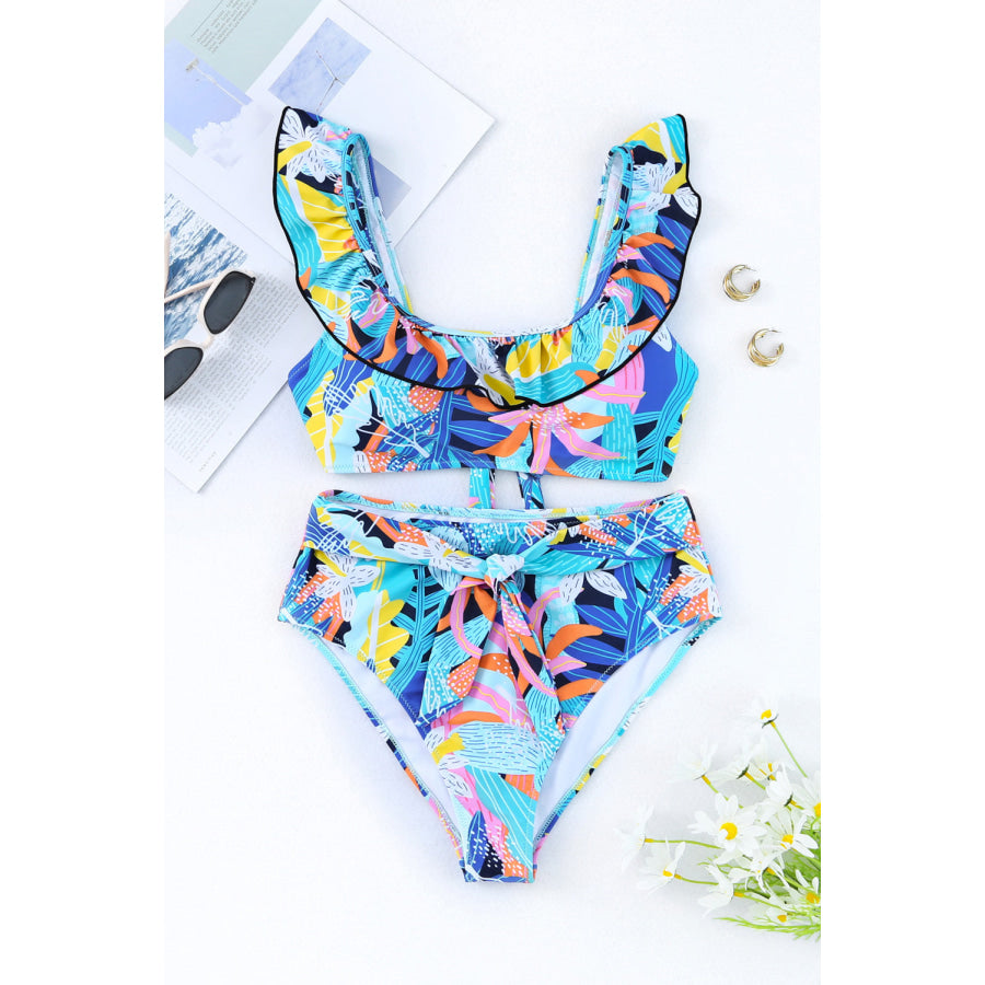 Ruffled Wide Strap Swim Top and Bottom Set Apparel Accessories