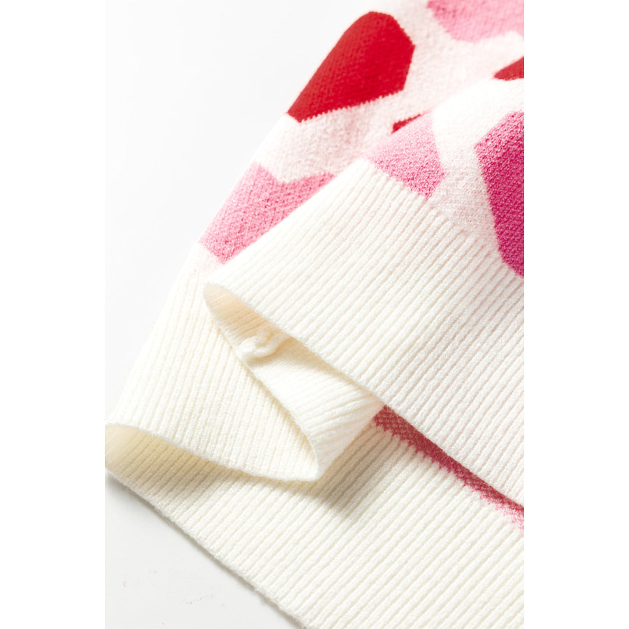 Sachet Pink 2-tone Heart Print Valentine Crew Neck Short Sleeve Sweater Sweaters & Cardigans/Short Sleeve Sweaters