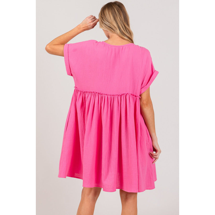 SAGE + FIG Button Up Short Sleeve Dress Pink / S Apparel and Accessories