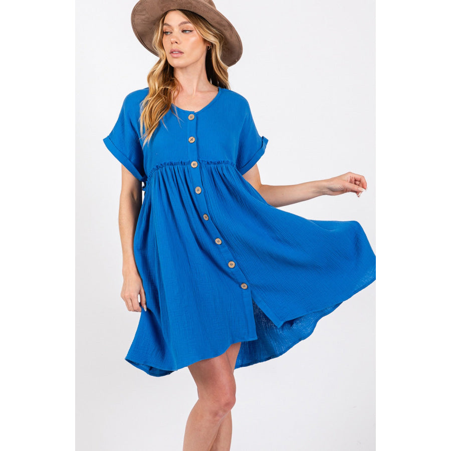 SAGE + FIG Button Up short Sleeve Dress Blue / S Apparel and Accessories