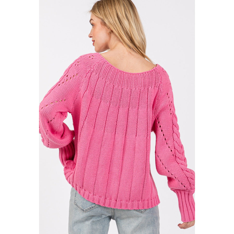 SAGE + FIG Cable-Knit Long Sleeve Sweater Deep Pink / S Apparel and Accessories