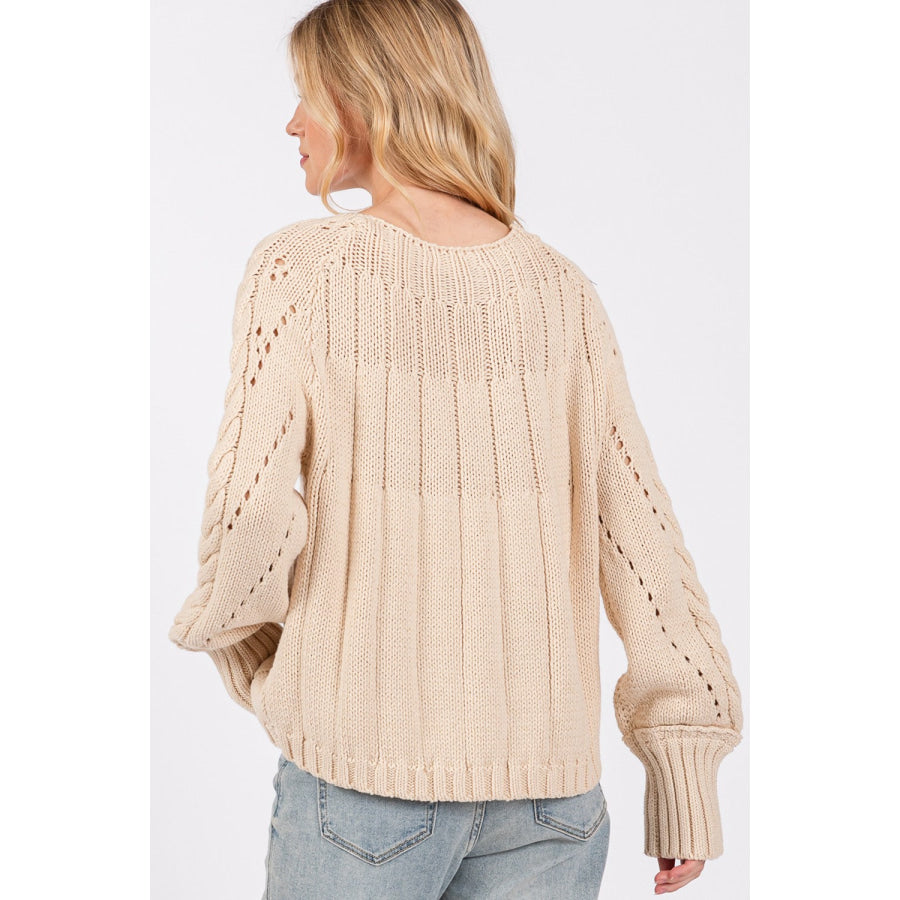 SAGE + FIG Cable-Knit Long Sleeve Sweater Apparel and Accessories