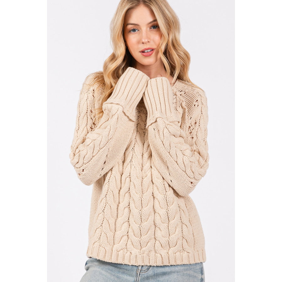 SAGE + FIG Cable-Knit Long Sleeve Sweater Apparel and Accessories