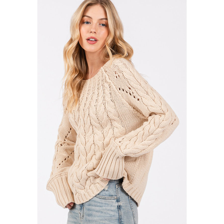 SAGE + FIG Cable-Knit Long Sleeve Sweater Apparel and Accessories