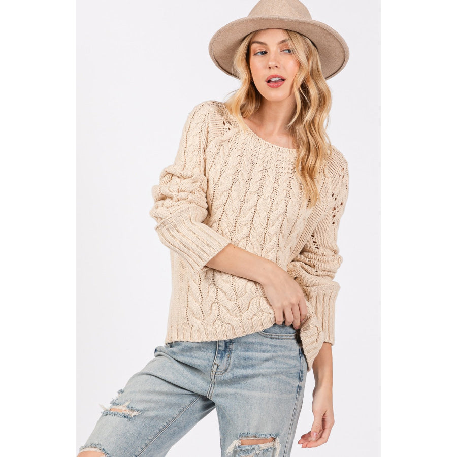 SAGE + FIG Cable-Knit Long Sleeve Sweater Apparel and Accessories