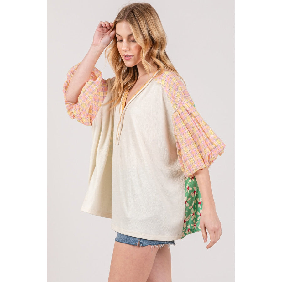 SAGE + FIG Color Block Bubble Sleeve Top Apparel and Accessories