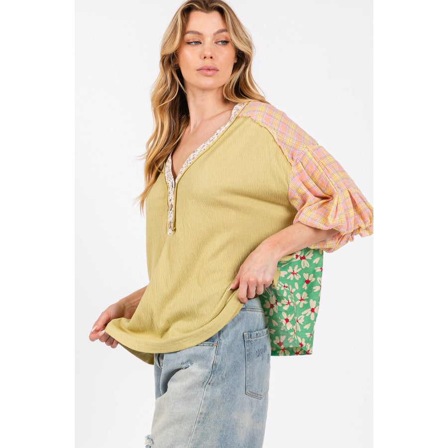 SAGE + FIG Color Block Bubble Sleeve Top Apparel and Accessories