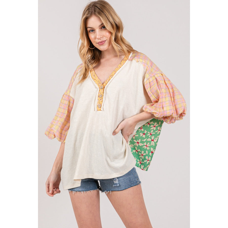 SAGE + FIG Color Block Bubble Sleeve Top Apparel and Accessories