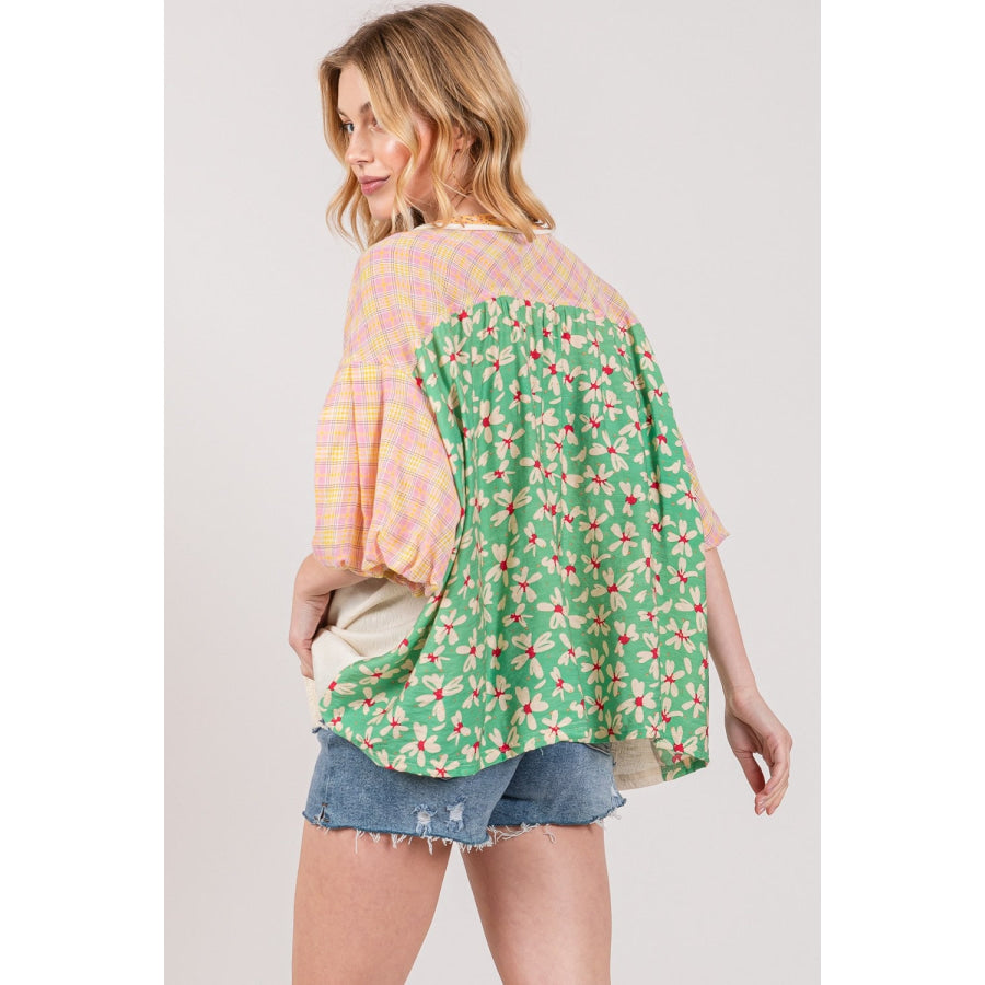 SAGE + FIG Color Block Bubble Sleeve Top Ivory / S Apparel and Accessories