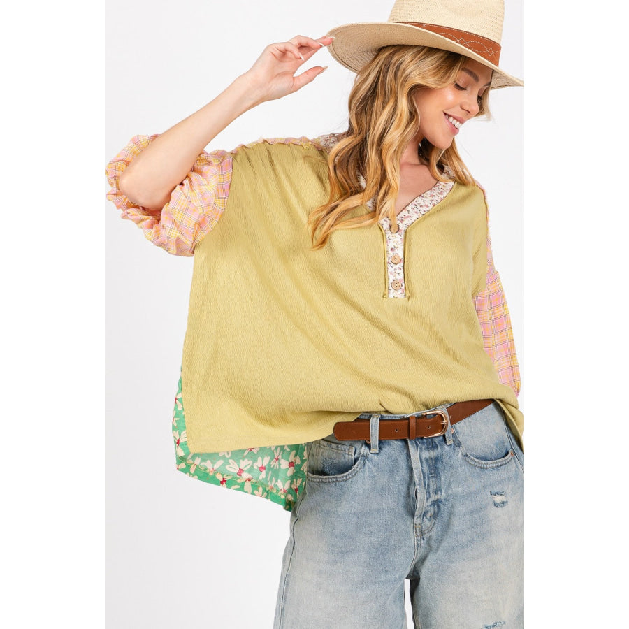 SAGE + FIG Color Block Bubble Sleeve Top Apparel and Accessories