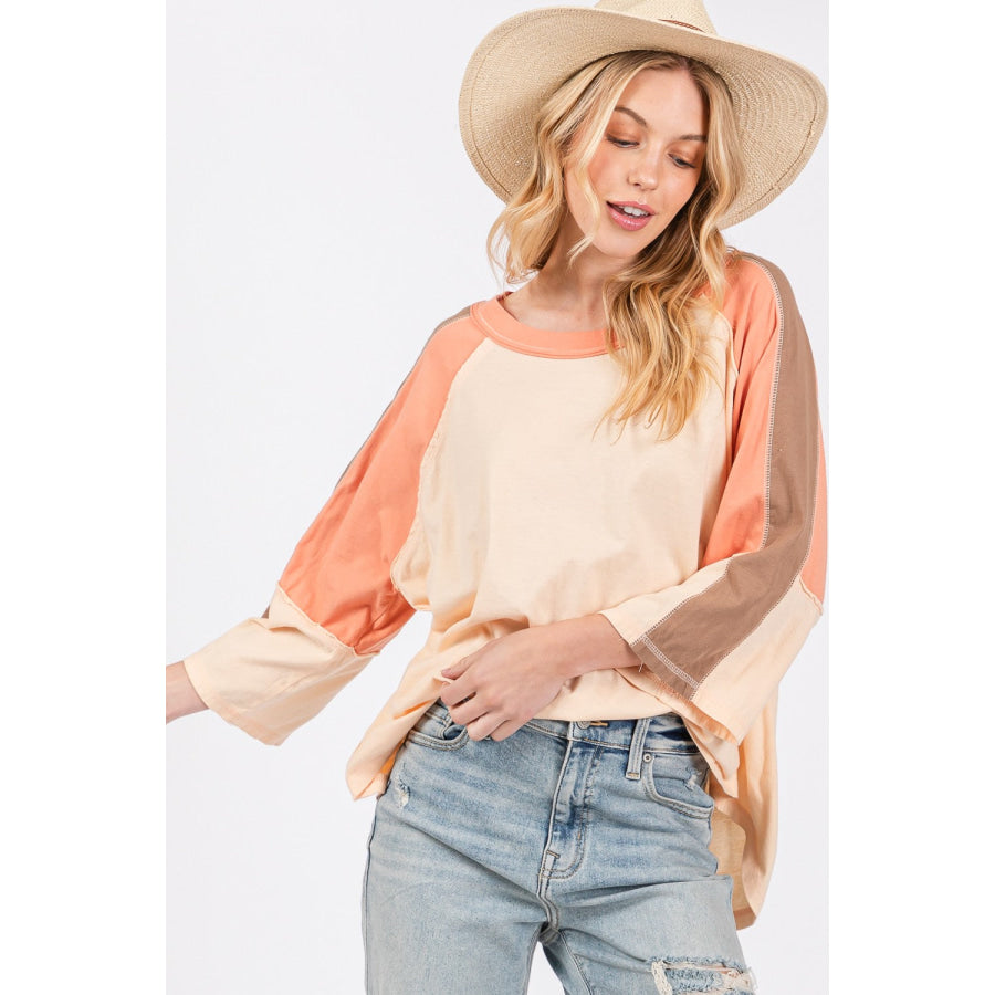 SAGE + FIG Color Block Curved Hem T-Shirt Apparel and Accessories