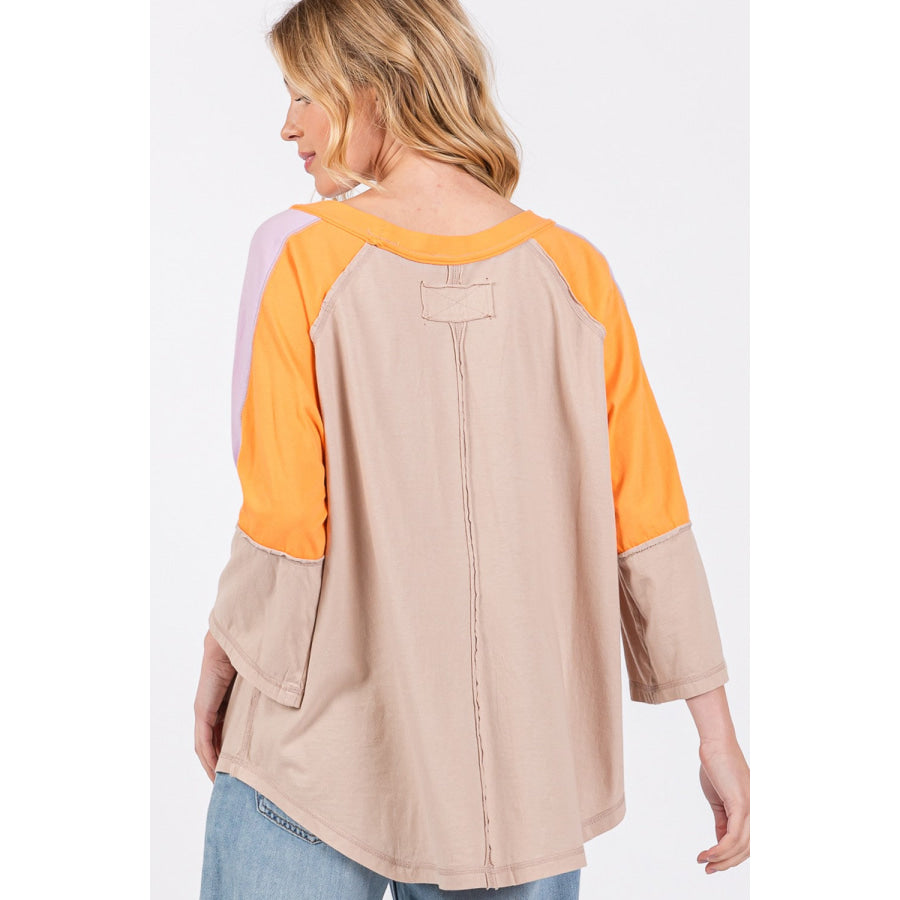 SAGE + FIG Color Block Curved Hem T-Shirt Apparel and Accessories