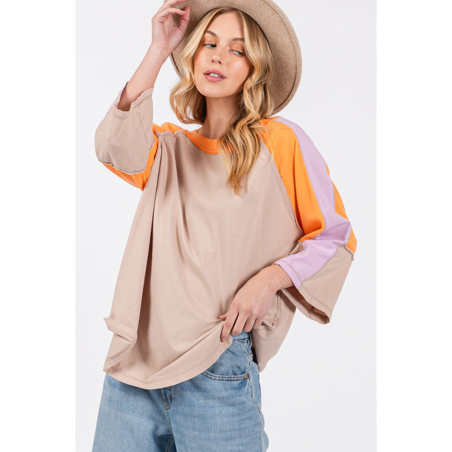 SAGE + FIG Color Block Curved Hem T-Shirt Apparel and Accessories