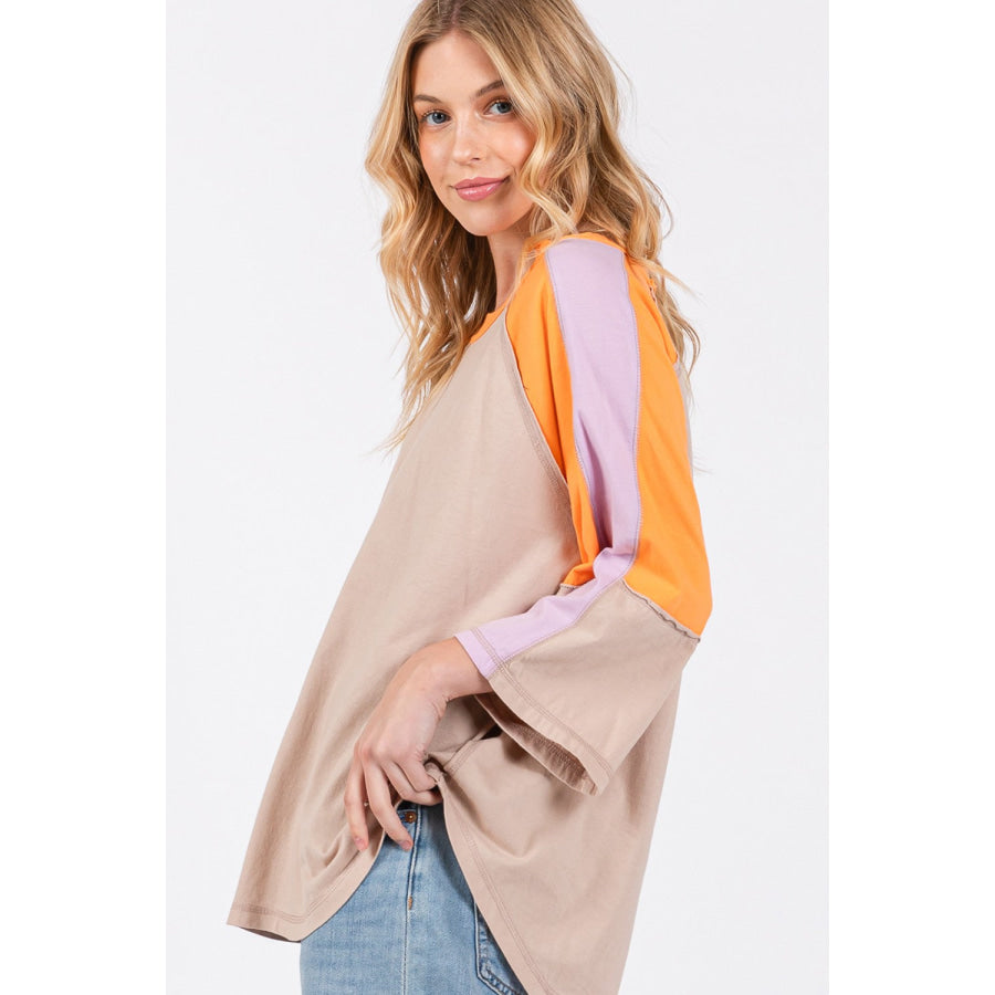 SAGE + FIG Color Block Curved Hem T-Shirt Apparel and Accessories