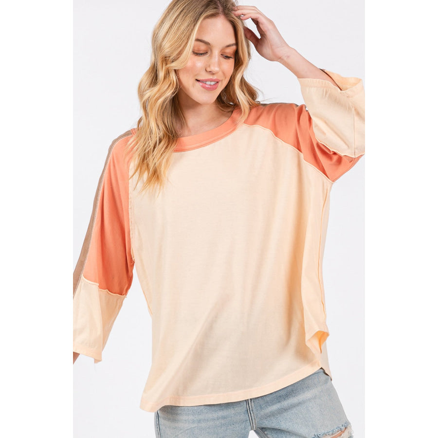 SAGE + FIG Color Block Curved Hem T-Shirt Apparel and Accessories