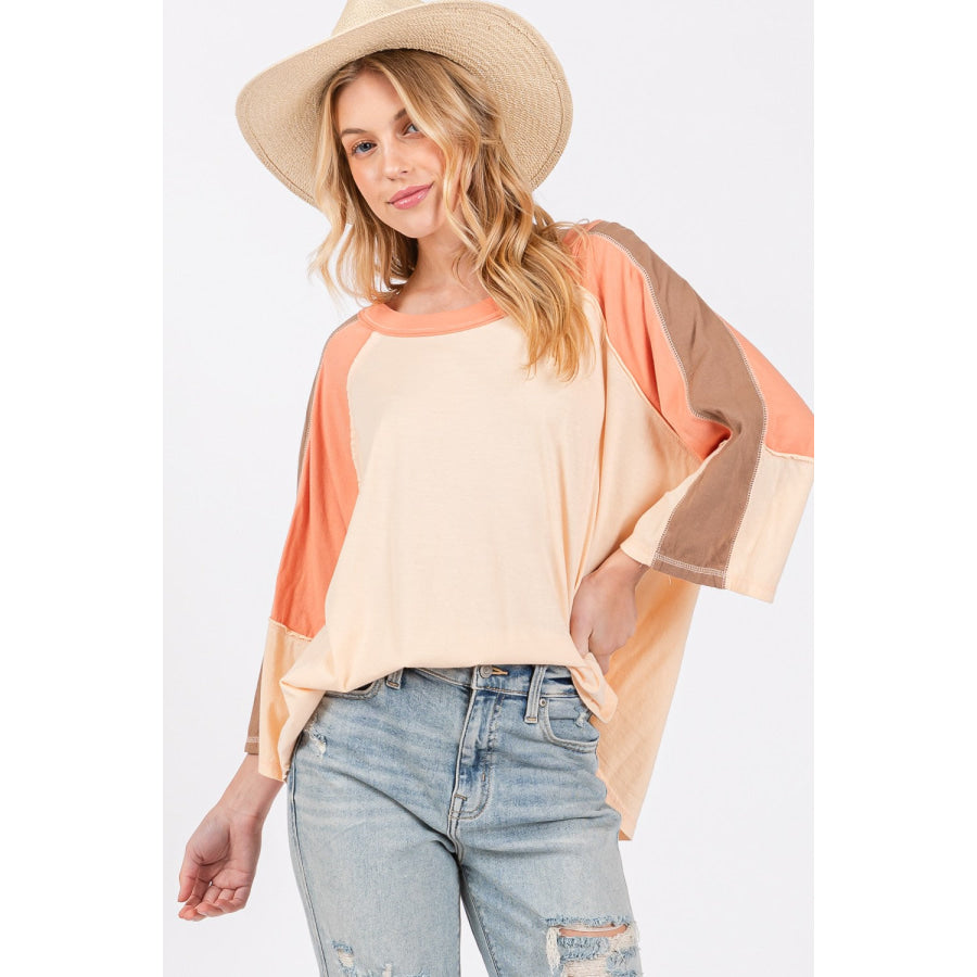 SAGE + FIG Color Block Curved Hem T-Shirt Apparel and Accessories