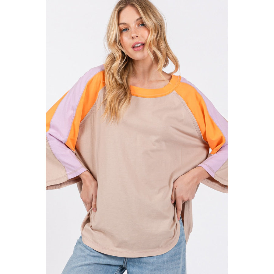 SAGE + FIG Color Block Curved Hem T-Shirt Apparel and Accessories