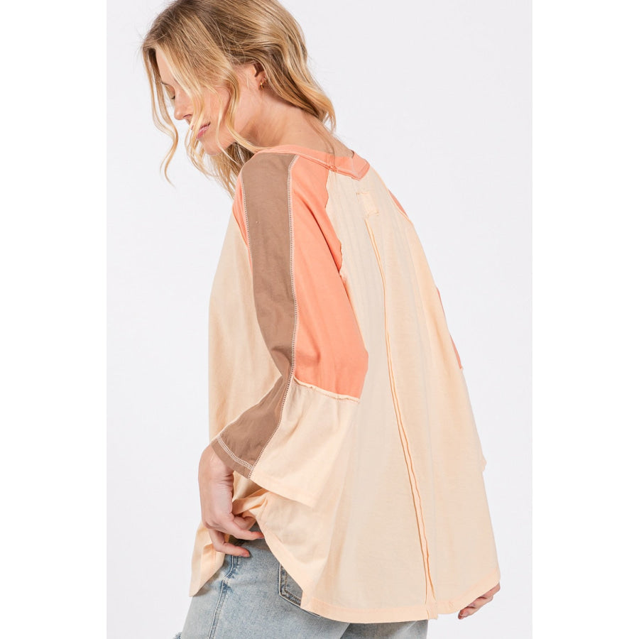 SAGE + FIG Color Block Curved Hem T-Shirt Honey / S Apparel and Accessories
