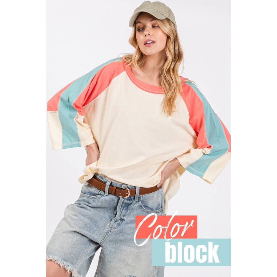 SAGE + FIG Color Block Curved Hem T-Shirt Apparel and Accessories