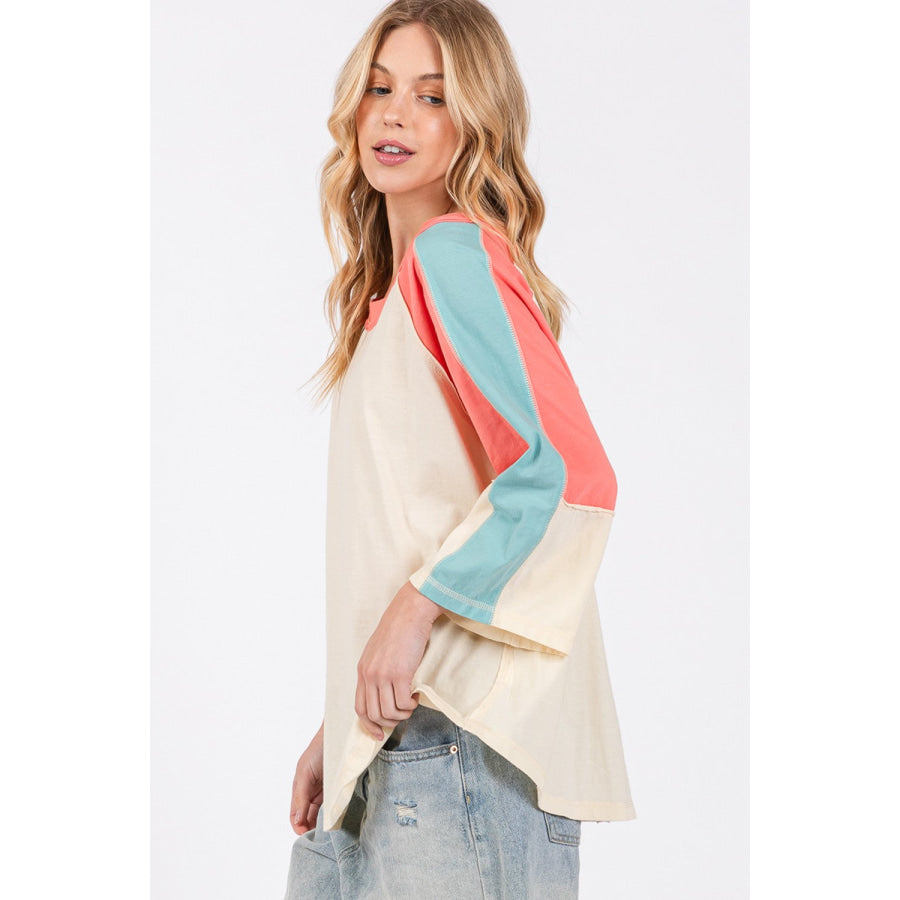 SAGE + FIG Color Block Curved Hem T-Shirt Apparel and Accessories