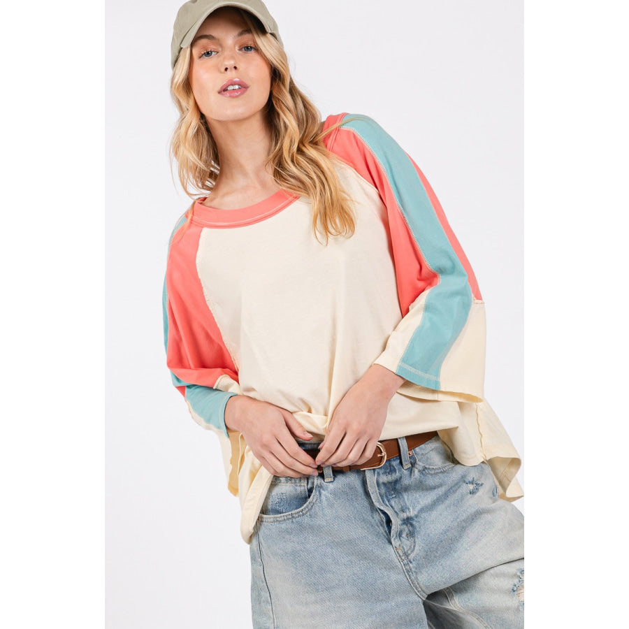 SAGE + FIG Color Block Curved Hem T-Shirt Apparel and Accessories