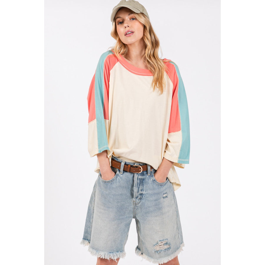 SAGE + FIG Color Block Curved Hem T-Shirt Apparel and Accessories