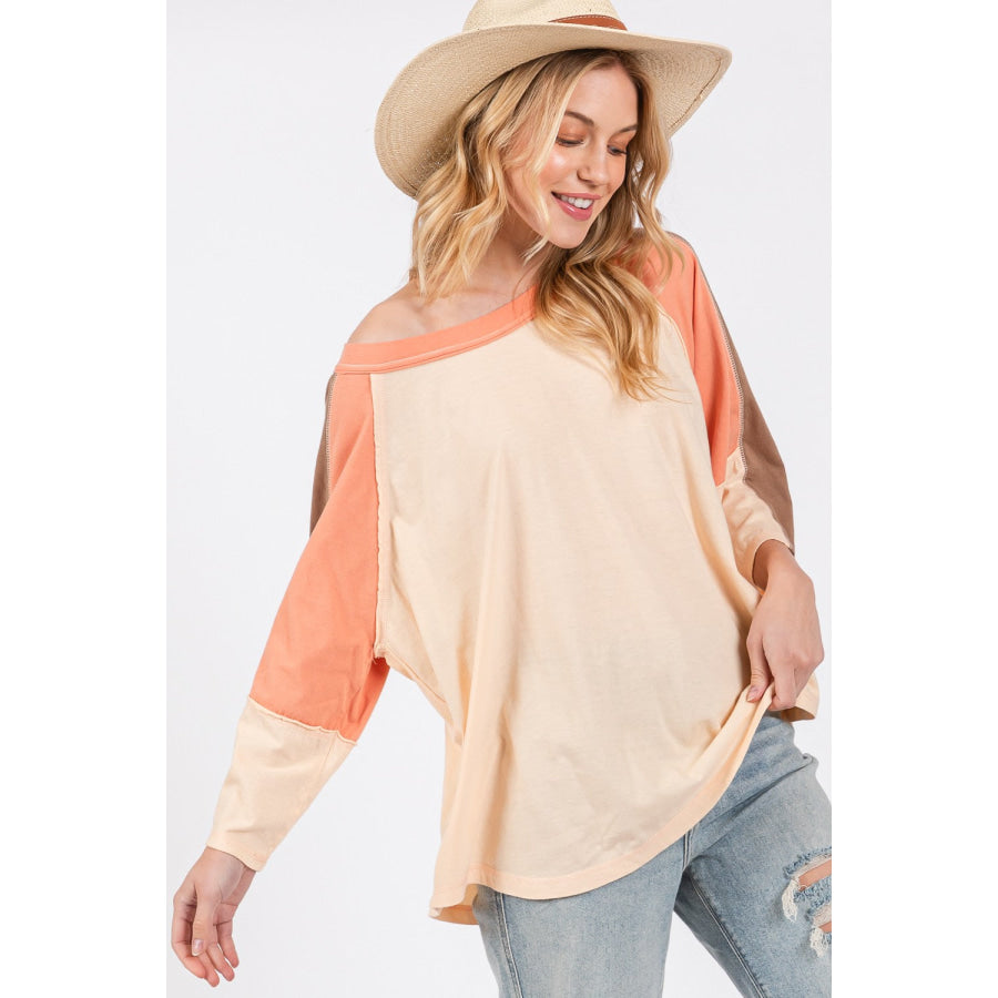 SAGE + FIG Color Block Curved Hem T-Shirt Honey / S Apparel and Accessories