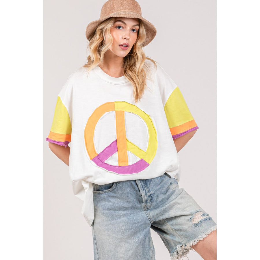 SAGE + FIG Color Block Peace Applique T-Shirt Multi / S Apparel and Accessories