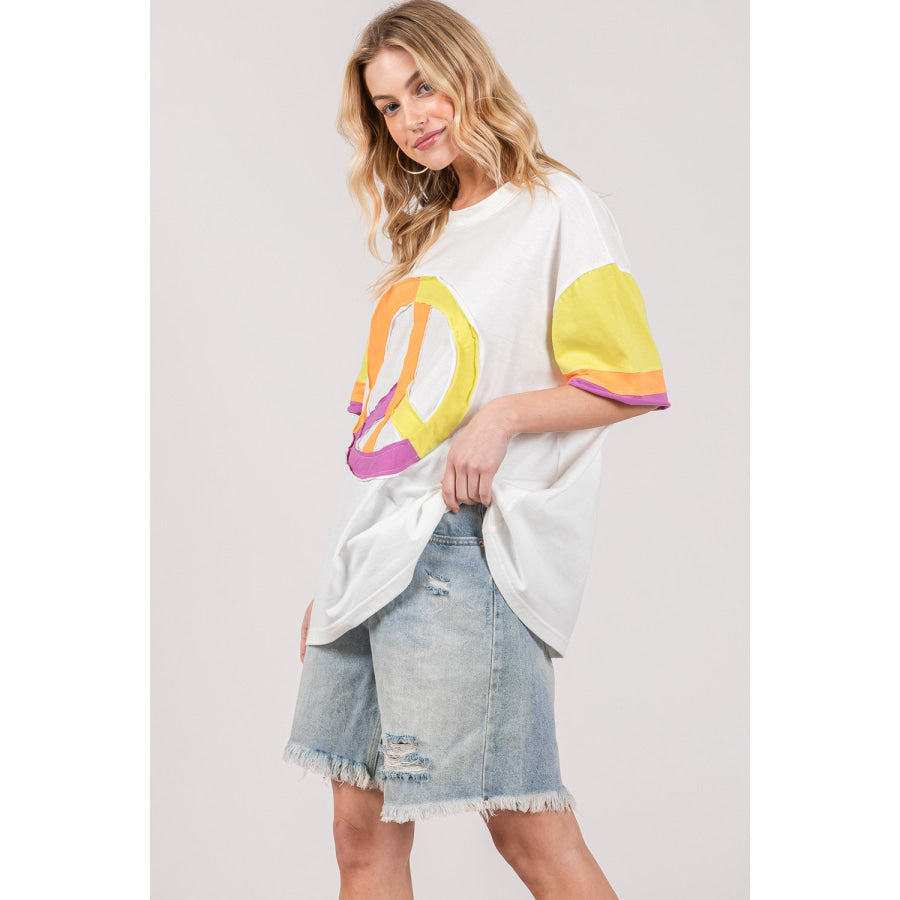 SAGE + FIG Color Block Peace Applique T-Shirt Apparel and Accessories