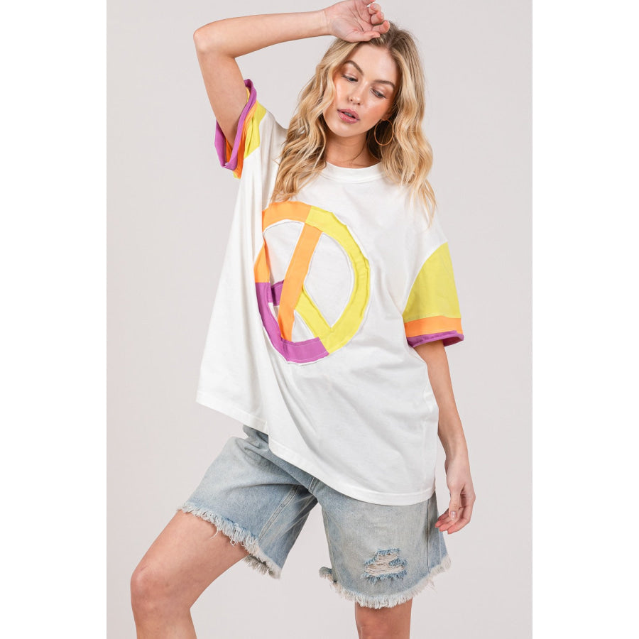 SAGE + FIG Color Block Peace Applique T-Shirt Apparel and Accessories