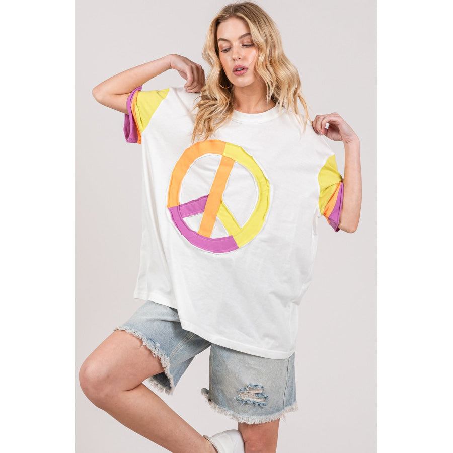 SAGE + FIG Color Block Peace Applique T-Shirt Apparel and Accessories