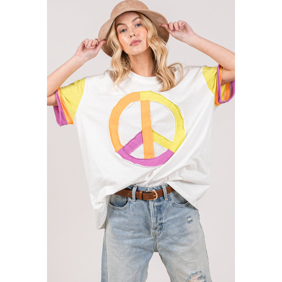 SAGE + FIG Color Block Peace Applique T-Shirt Multi / S Apparel and Accessories