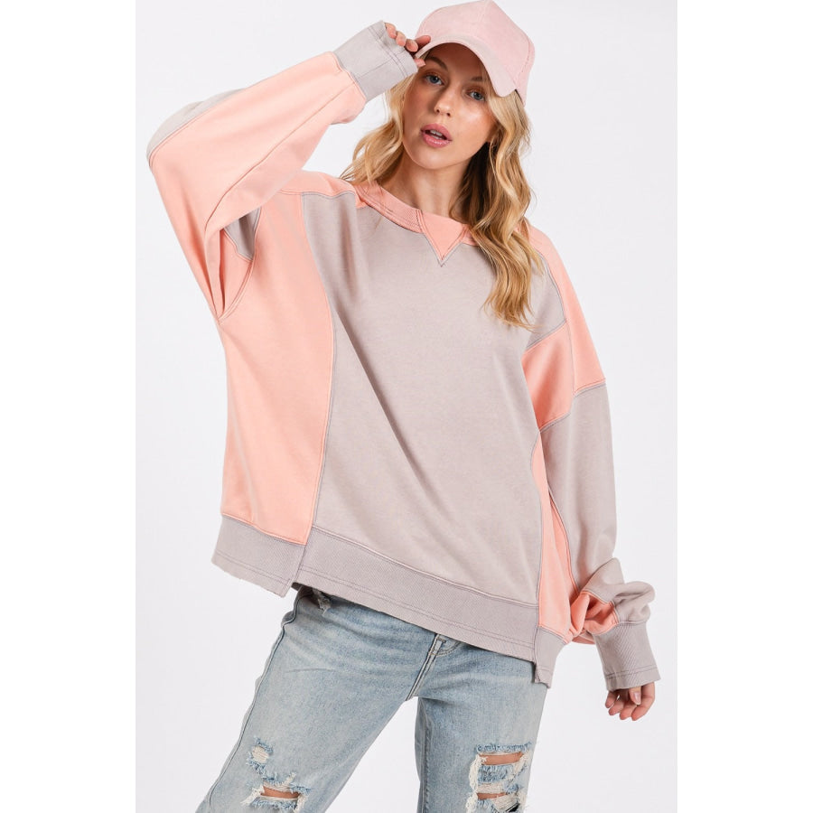 SAGE + FIG Color Block Round Neck Sweatshirt Apparel and Accessories