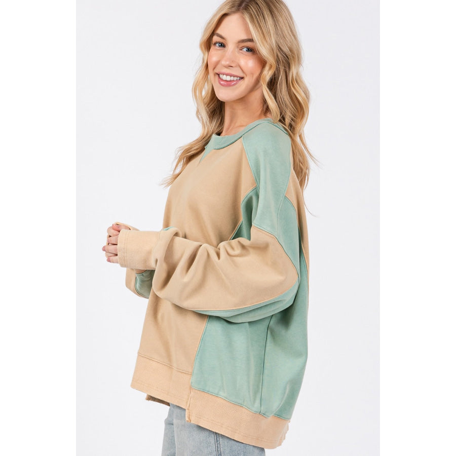 SAGE + FIG Color Block Round Neck Sweatshirt Apparel and Accessories
