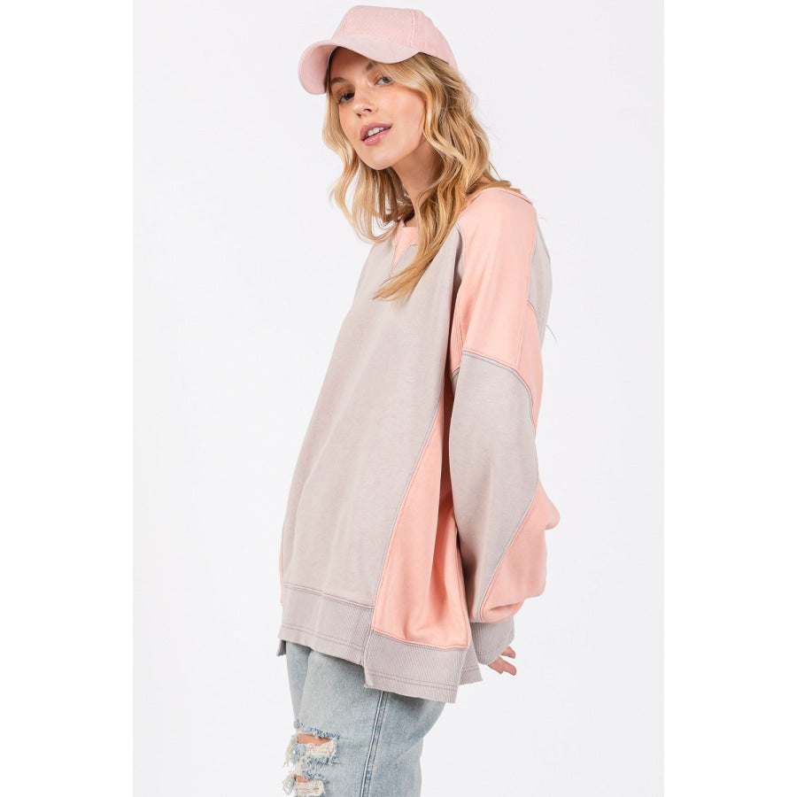 SAGE + FIG Color Block Round Neck Sweatshirt Apparel and Accessories