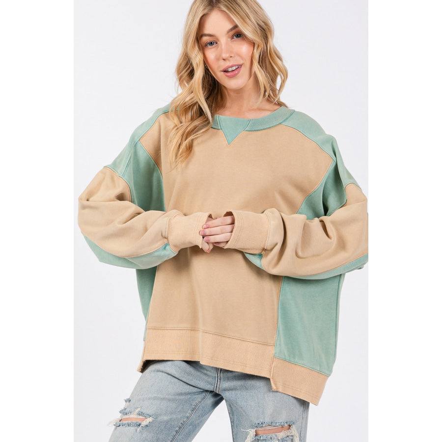 SAGE + FIG Color Block Round Neck Sweatshirt Apparel and Accessories